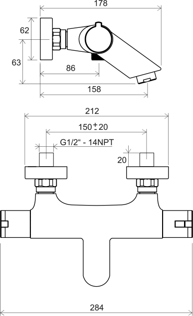 Термостатичний змішувач для ванни настінний TE 022.00/150