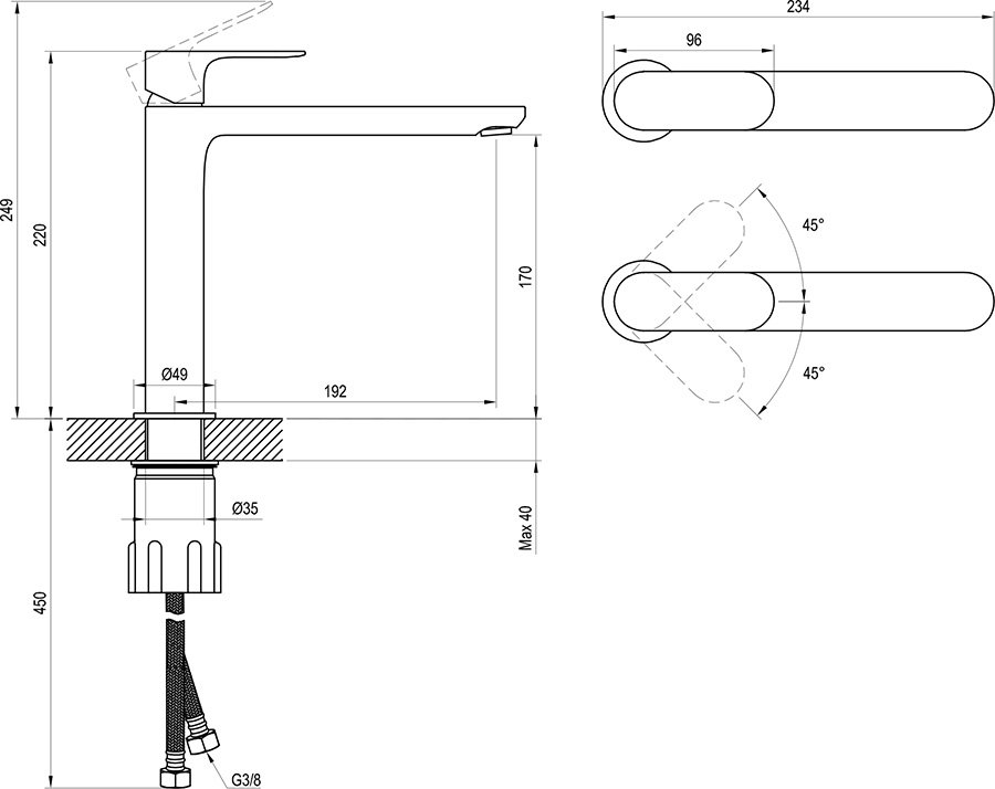 Praustuvo maišytuvas Eleganta 220 mm be perpylimo