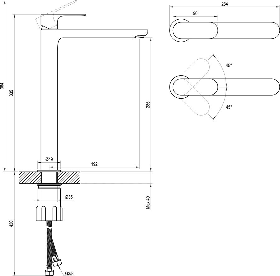 Maišytuvas Eleganta 335 mm be perpylimo EL 015.00