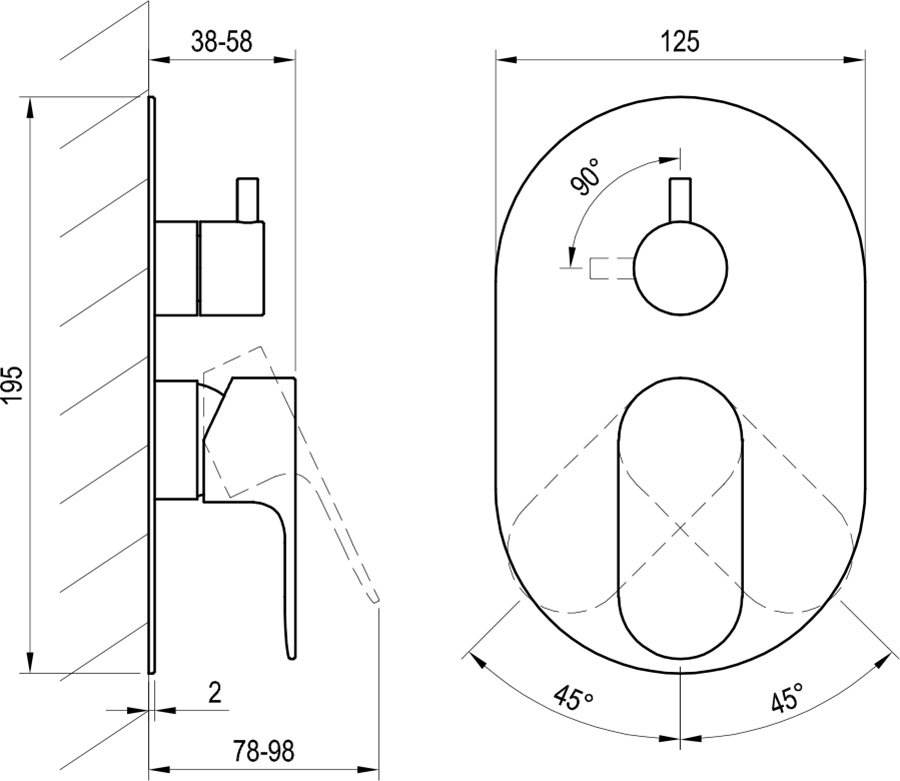 Paslėpto montavimo Eleganta maišytuvas su jungikliu, skirta R-box EL 065.00