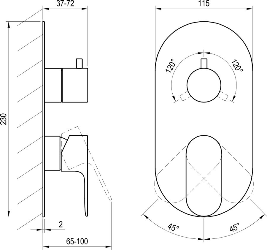 Змішувач прихованого монтажу Eleganta з перемикачем, для R-box EL 068.00