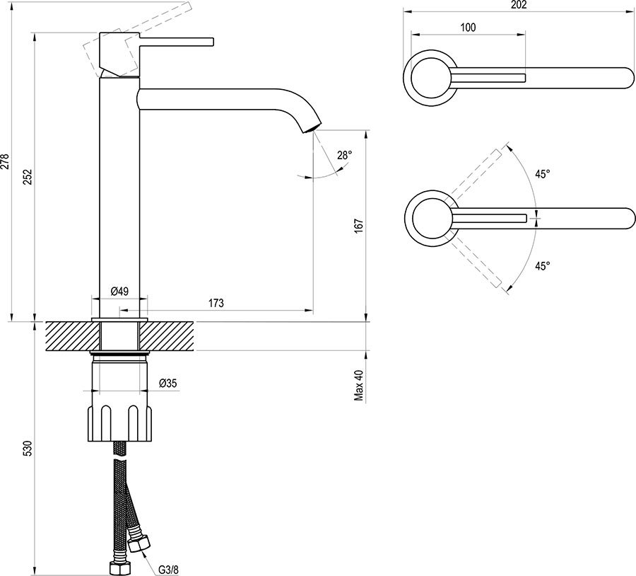 Praustuvo maišytuvas Espirit 250 mm be perpylimo