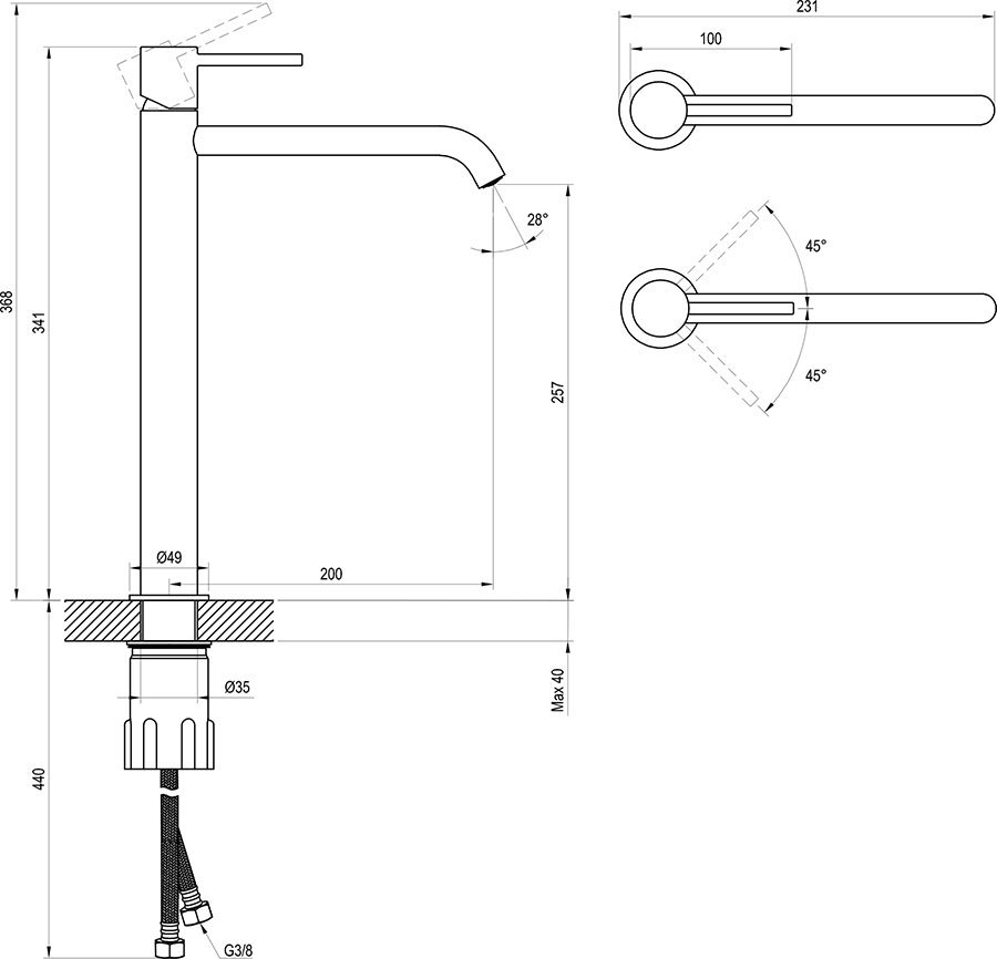 Maišytuvas Espirit 340 mm be perpylimo ES 015.00