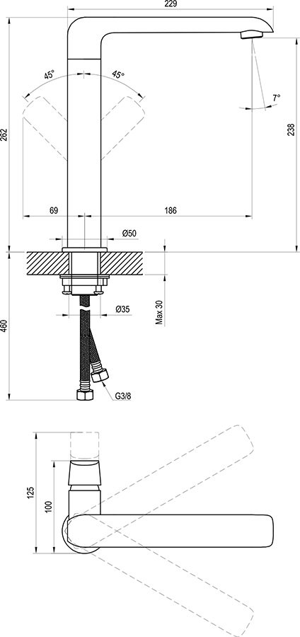 Plautuvės maišytuvas Flat 261 mm