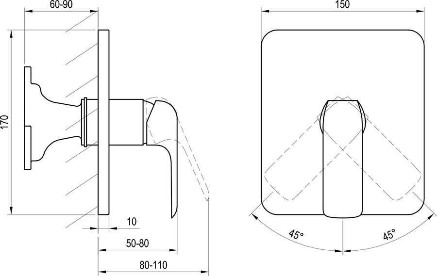 Смеситель скрытого монтажа Flat без переключателя для R-box Vari