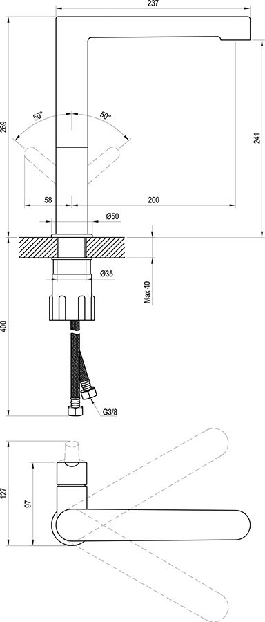 Plautuvės maišytuvas Puri 269 mm