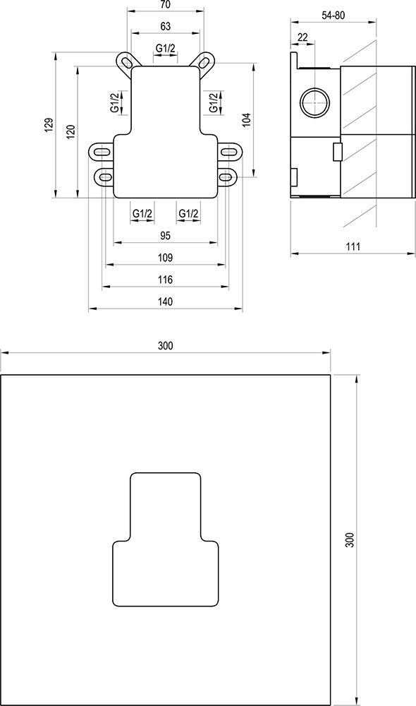 R-box Vertical O2, pagrindinis korpusas 2 krypčių potinkiniams maišytuvams