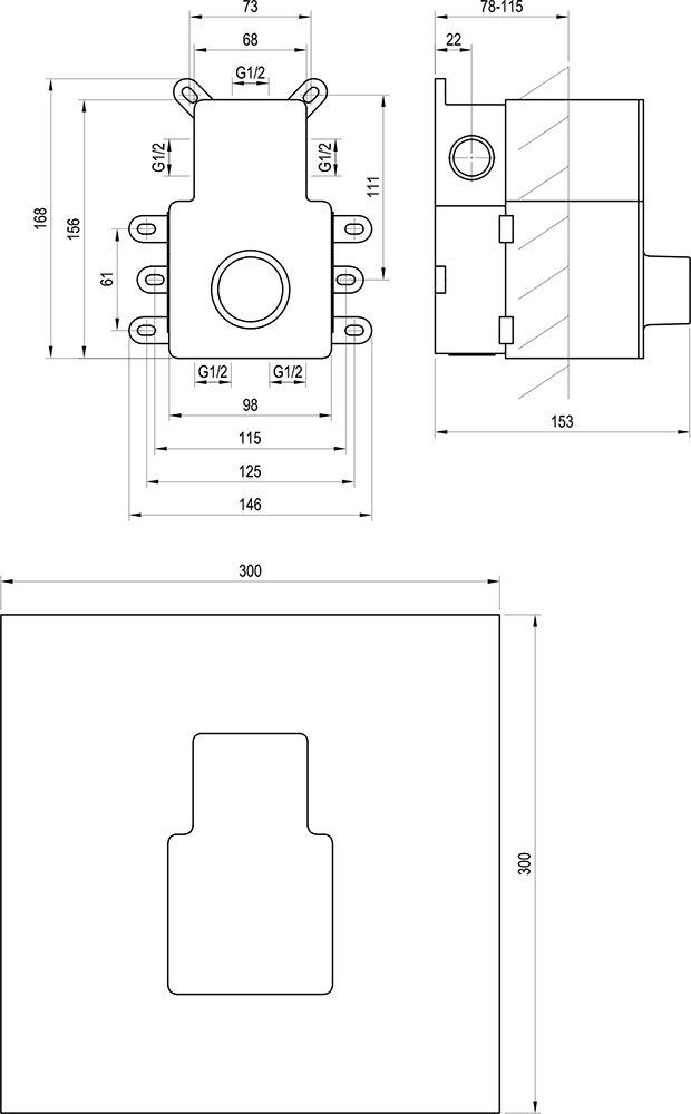 R-box Vertical O2/O3, вбудований механізм для двох та триходових змішувачів прихованого монтажу