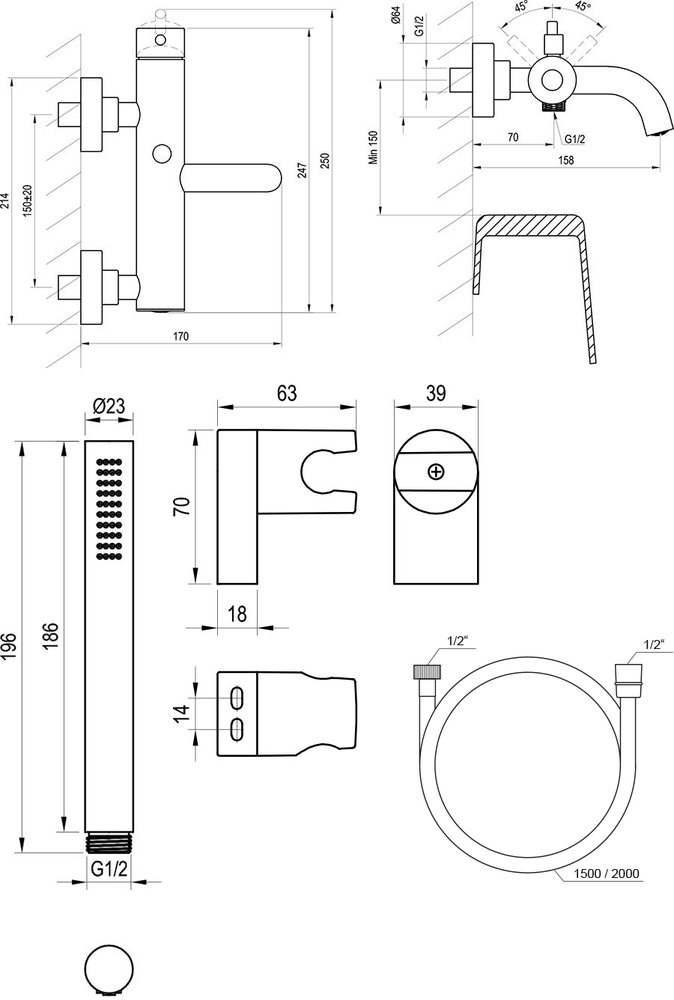 Настінний змішувач для ванни Espirit ES 022 з душовим набором