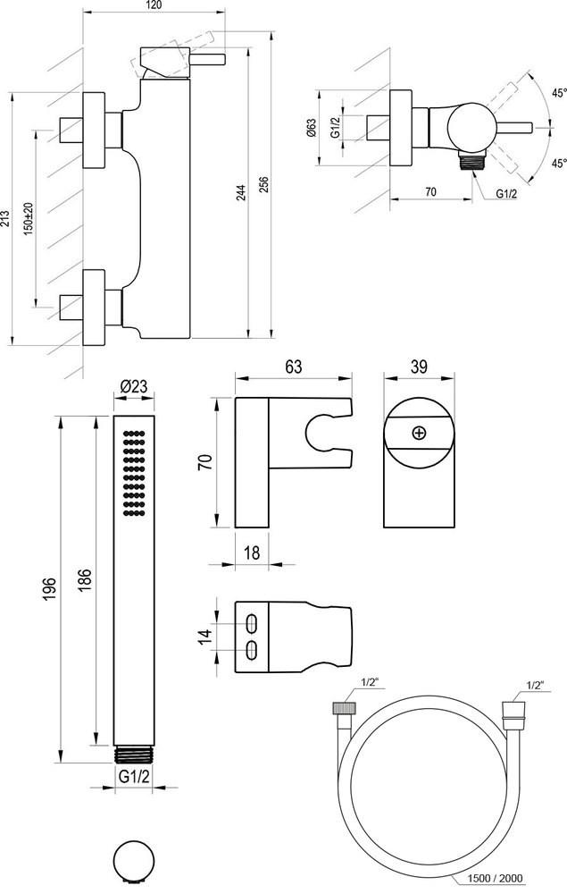 Душовий настінний змішувач Espirit ES 032 з душовим набором