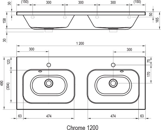 Dvigubas praustuvas Chrome 1200