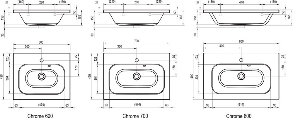 Умывальник Chrome 600 / 700 / 800