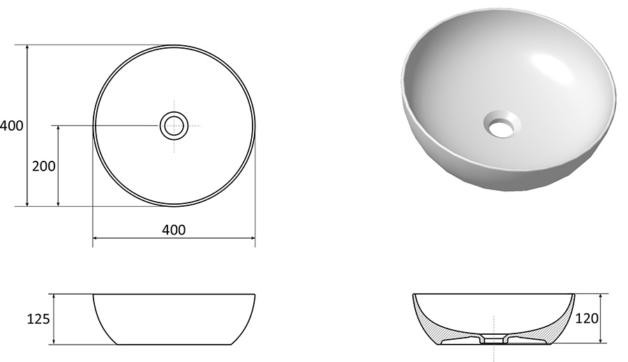 Керамічний умивальник UNI 400 B SLIM