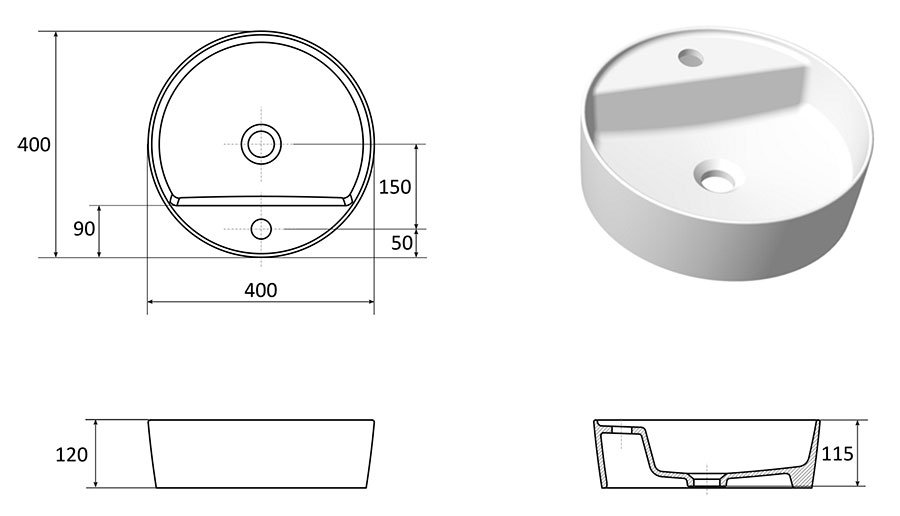 Керамический умывальник UNI 400 F SLIM