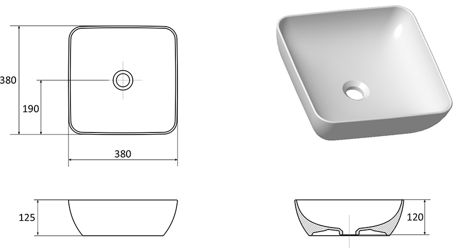 Keraminis praustuvas UNI 380 S SLIM