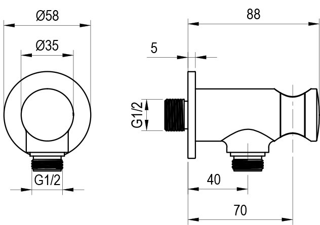 Душовий тримач латунний з виводом для води